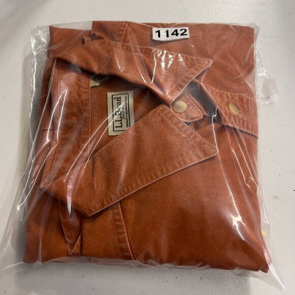 LL Bean Mens Large Regular Long Sleeve Button Up Rust Orange Shirt - Picture 10 of 11
